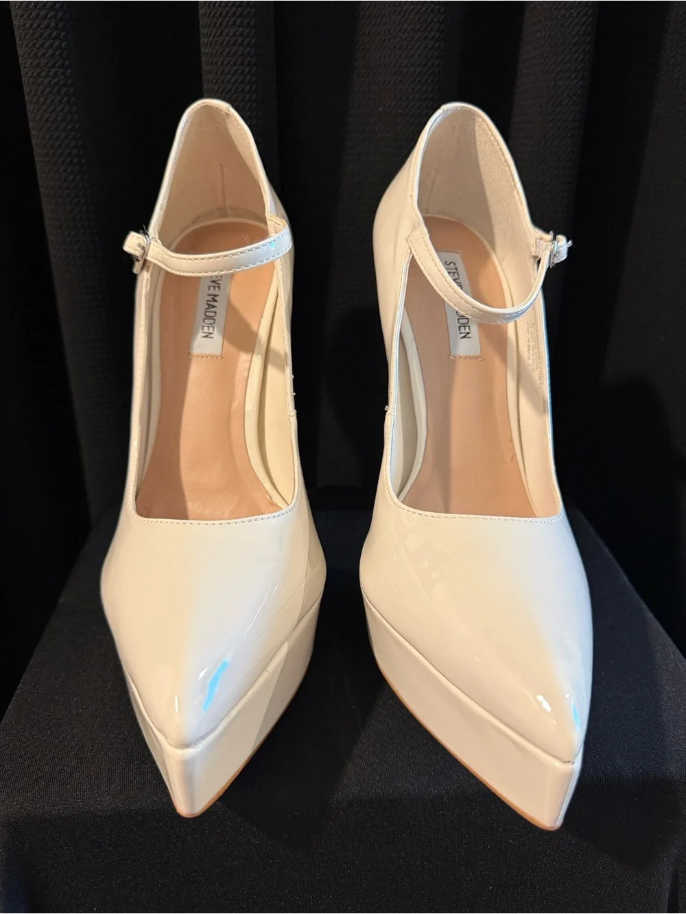 Steve Madden White Patent Mary Jane Platform Pumps